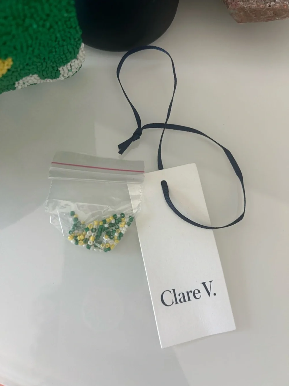 NWT Clare V Le Vibe Green, White & Yellow Hand Beaded Clutch Bag - Picture 7 of 10